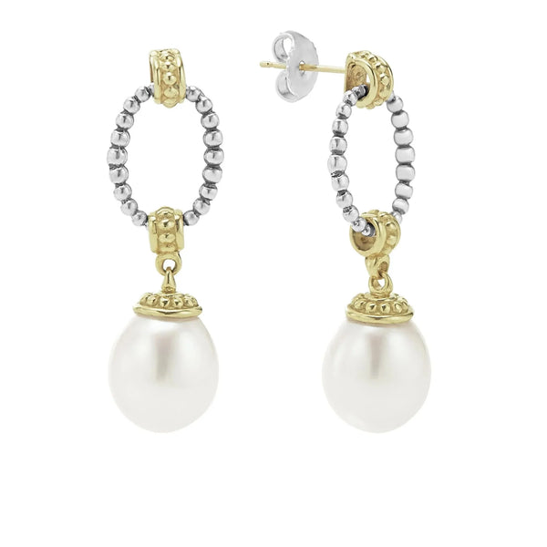 Two-Tone Oval Drop Pearl Earrings