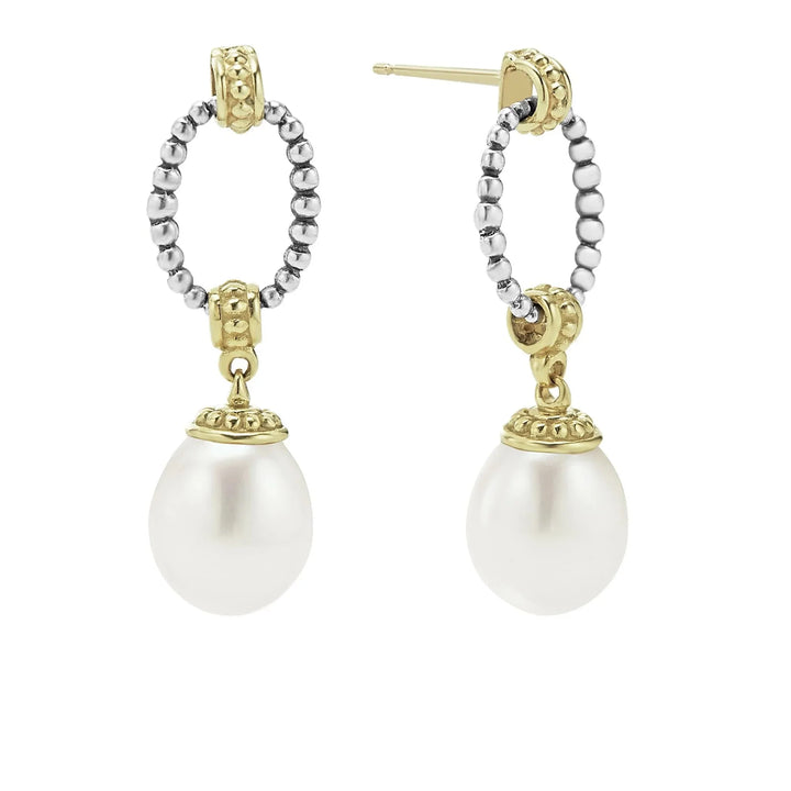 Two-Tone Oval Drop Pearl Earrings