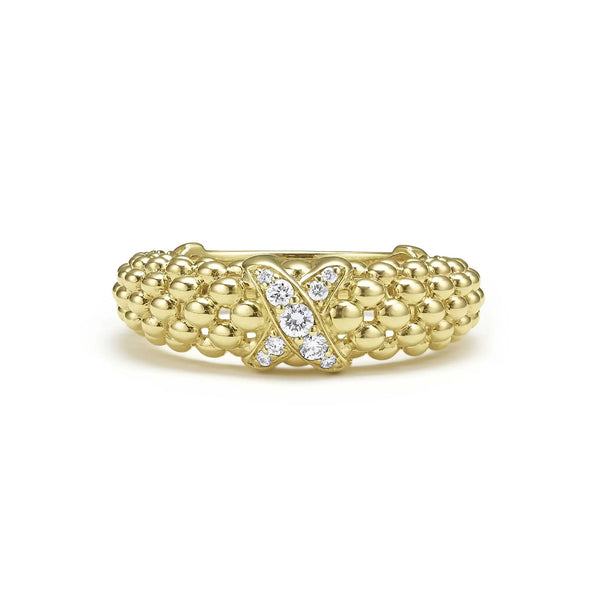 18K Gold X Caviar Diamond Ring
