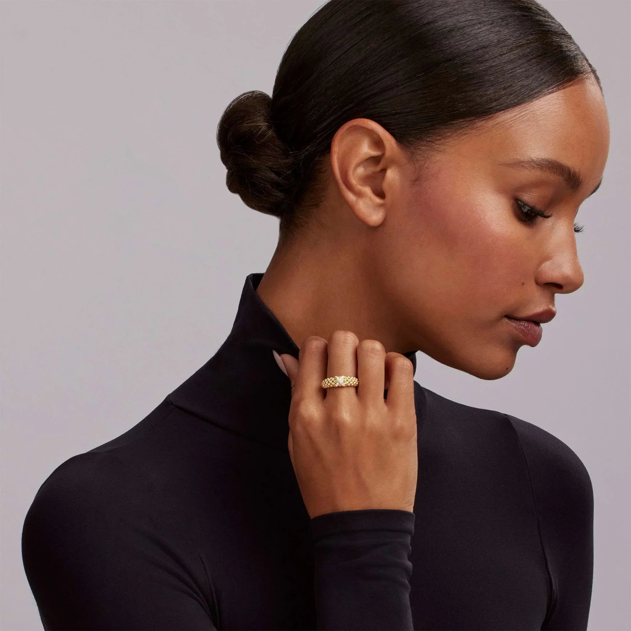 18K Gold X Caviar Diamond Ring