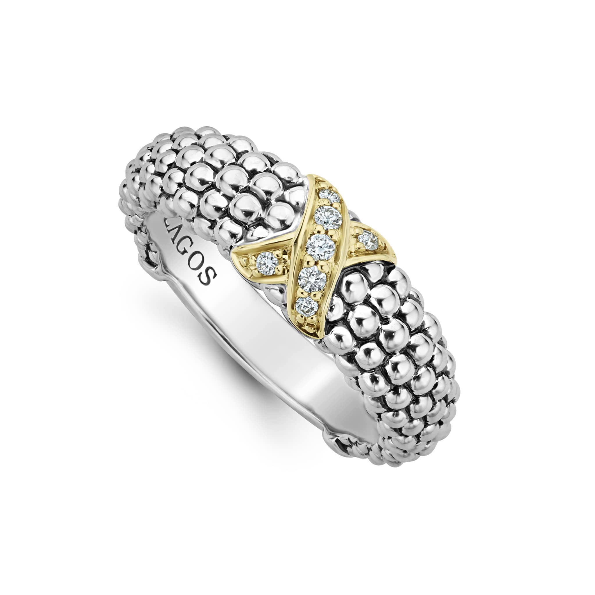 Two-Tone X Caviar Diamond Ring