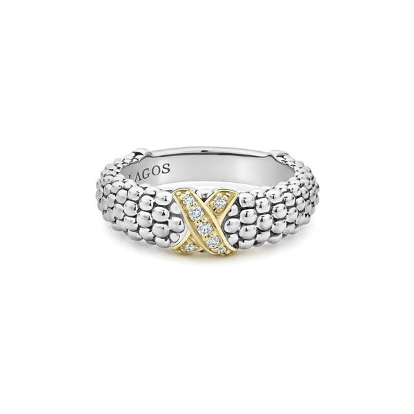 Two-Tone X Caviar Diamond Ring