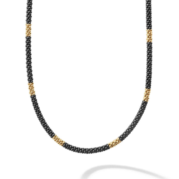 18K Gold Small Station Ceramic Beaded Necklace | 3mm