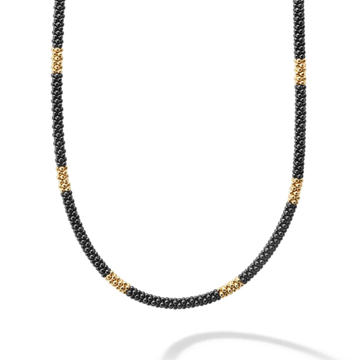 18K Gold Small Station Ceramic Beaded Necklace | 3mm