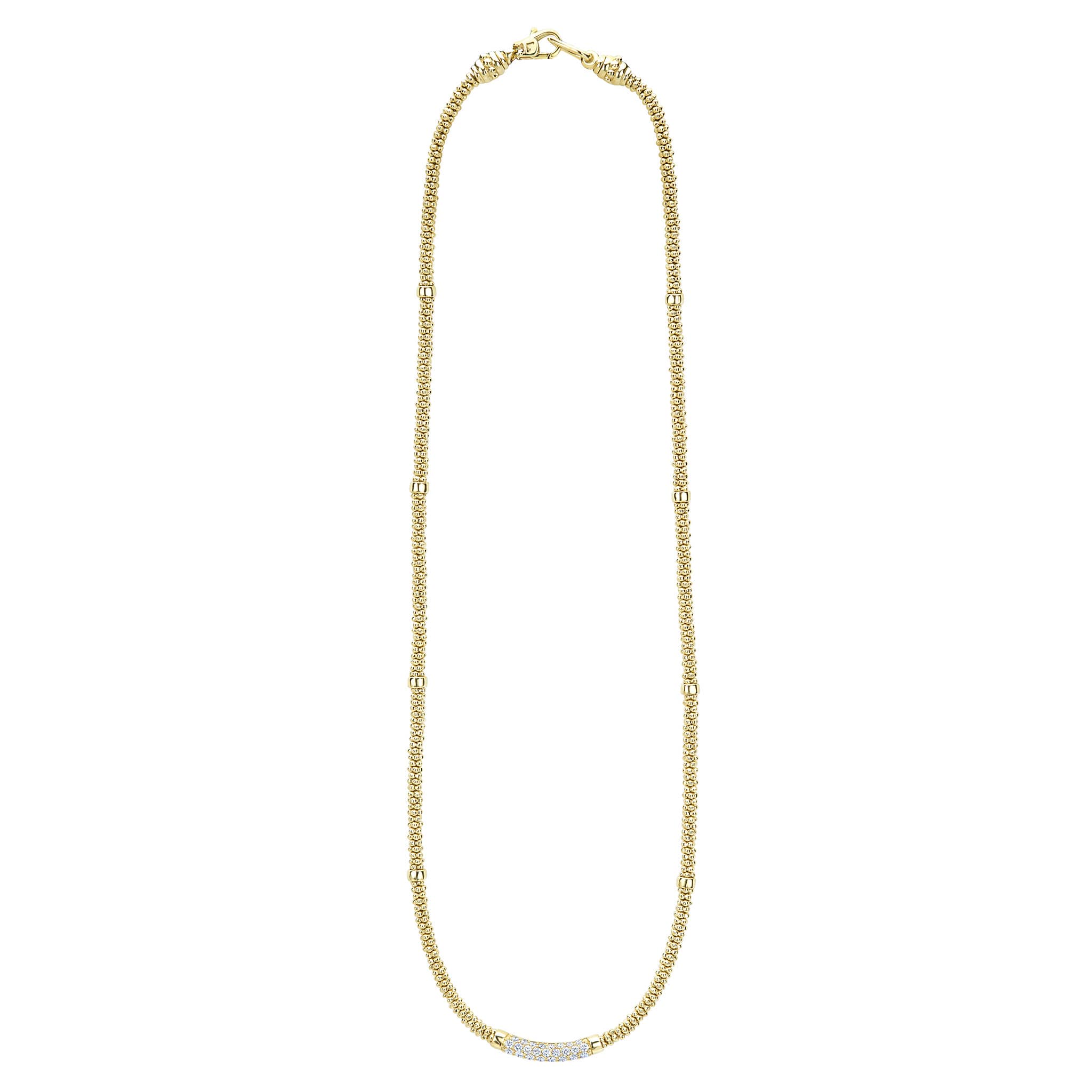 Eight Gold Station Diamond Caviar Necklace