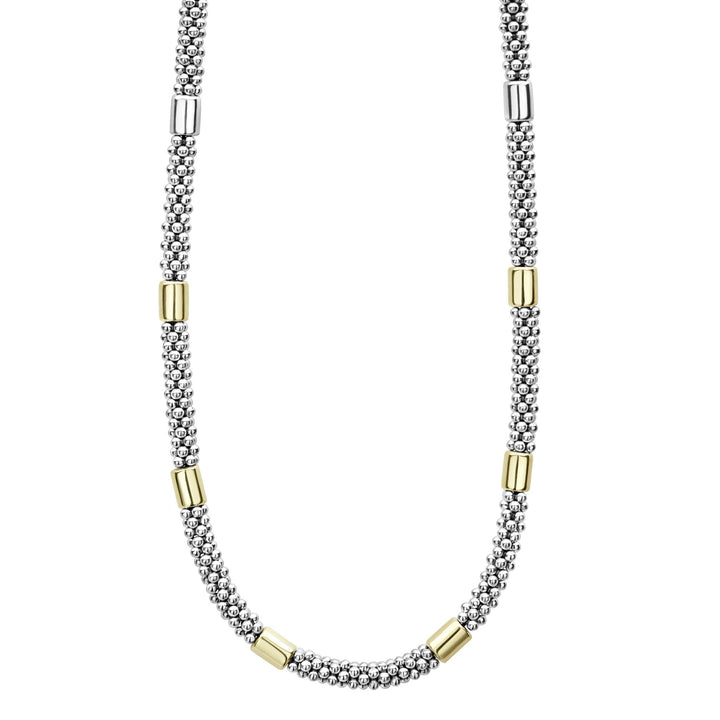 Two-Tone Station Caviar Necklace | 5mm