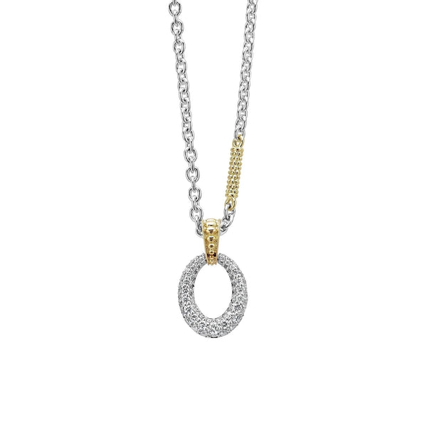 Two-Tone Oval Diamond Pendant Necklace