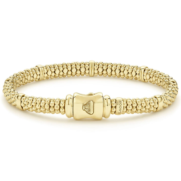 18K Gold Station Caviar Bracelet | 6mm