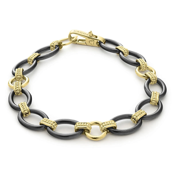 18K Gold and Black Ceramic Link Bracelet