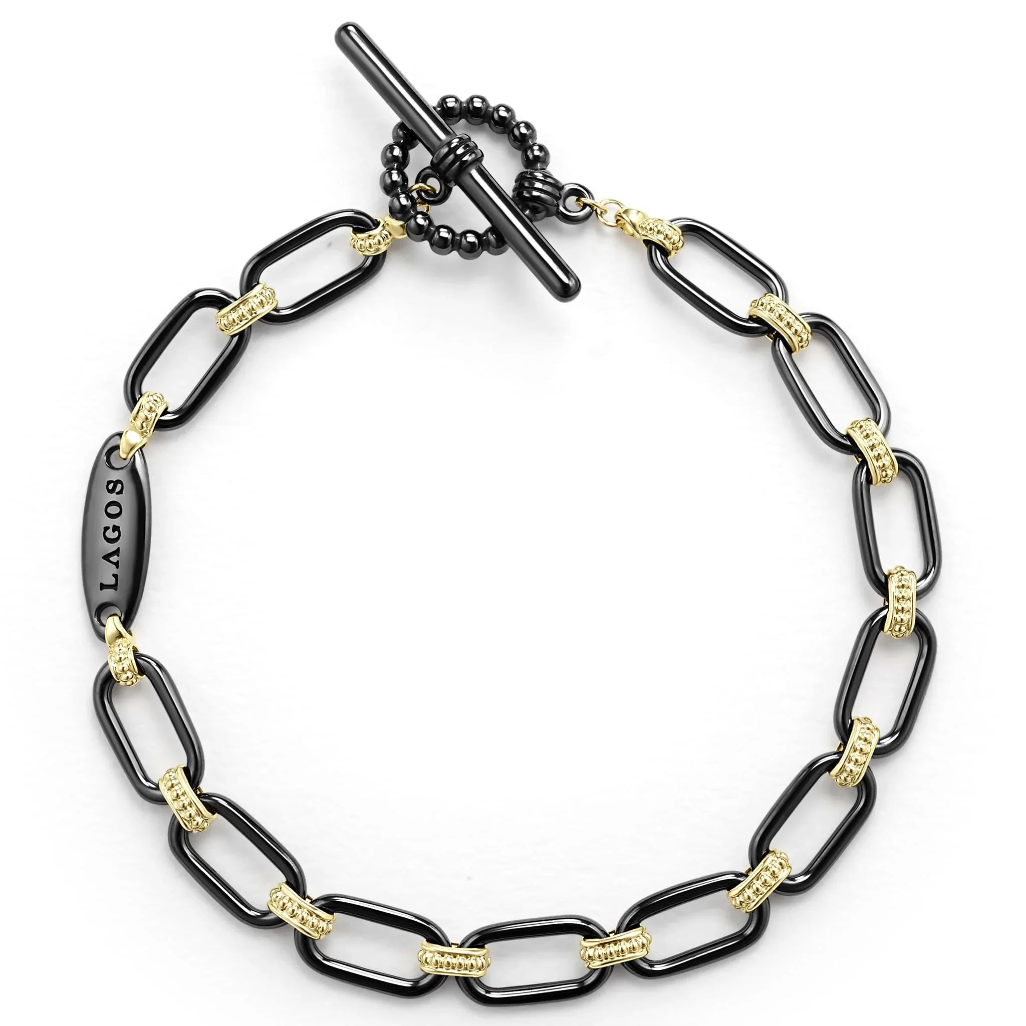 18K Gold and Black Ceramic Link Bracelet