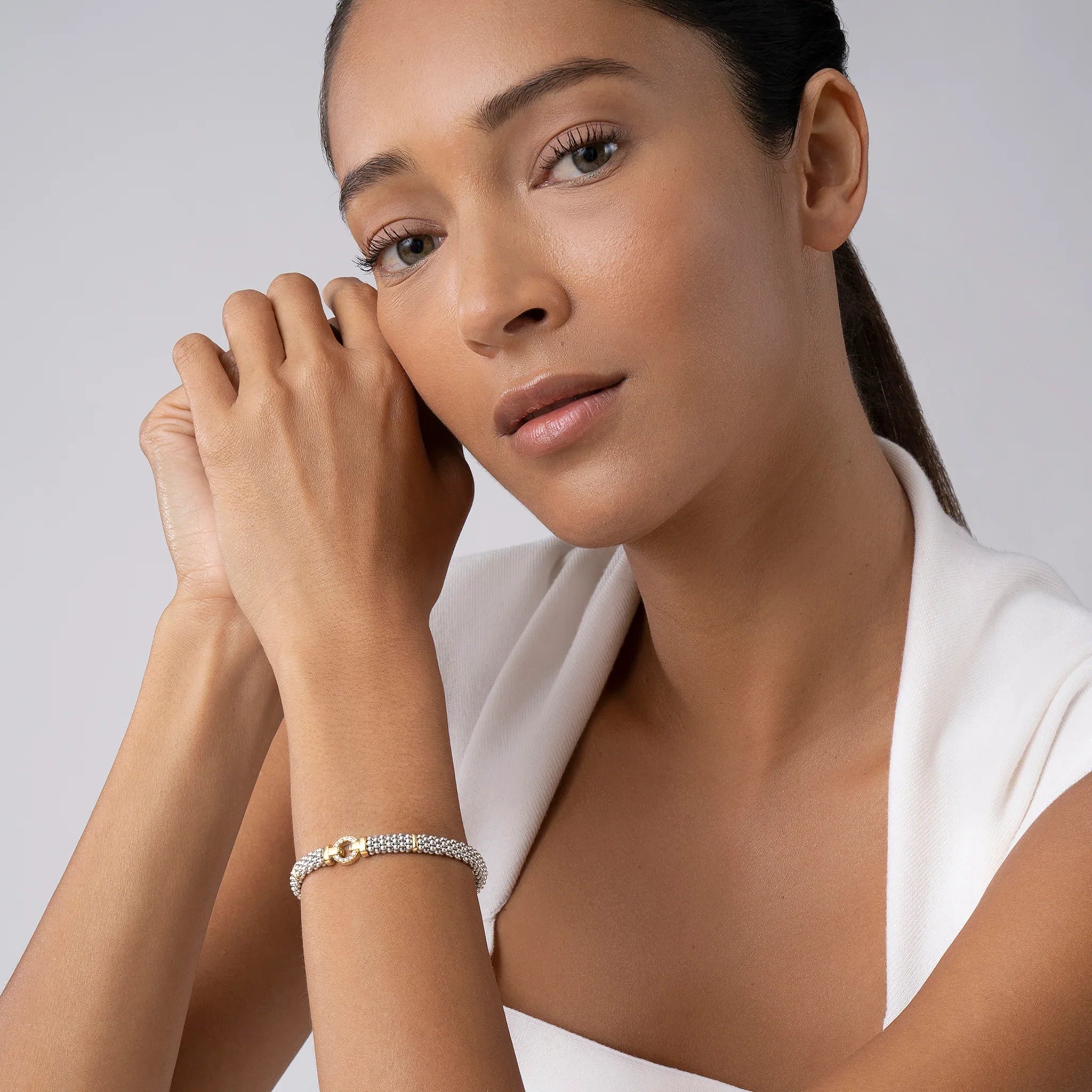 Two-Tone Diamond Circle Caviar Bracelet | 6mm