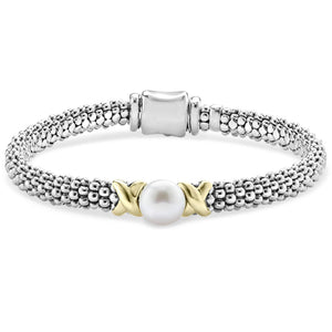 Two-Tone X Pearl Caviar Bracelet | 6mm