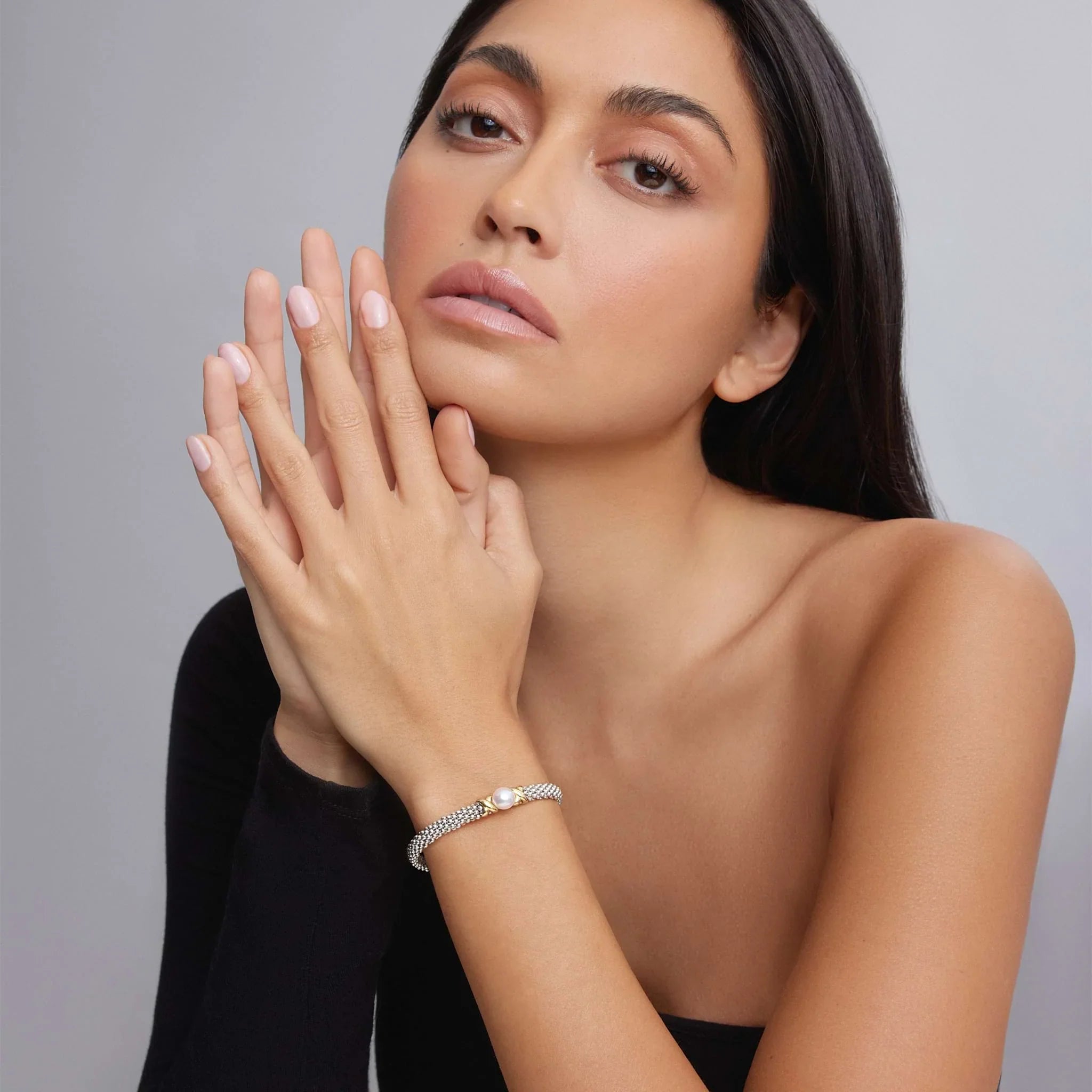 Two-Tone X Pearl Caviar Bracelet | 6mm
