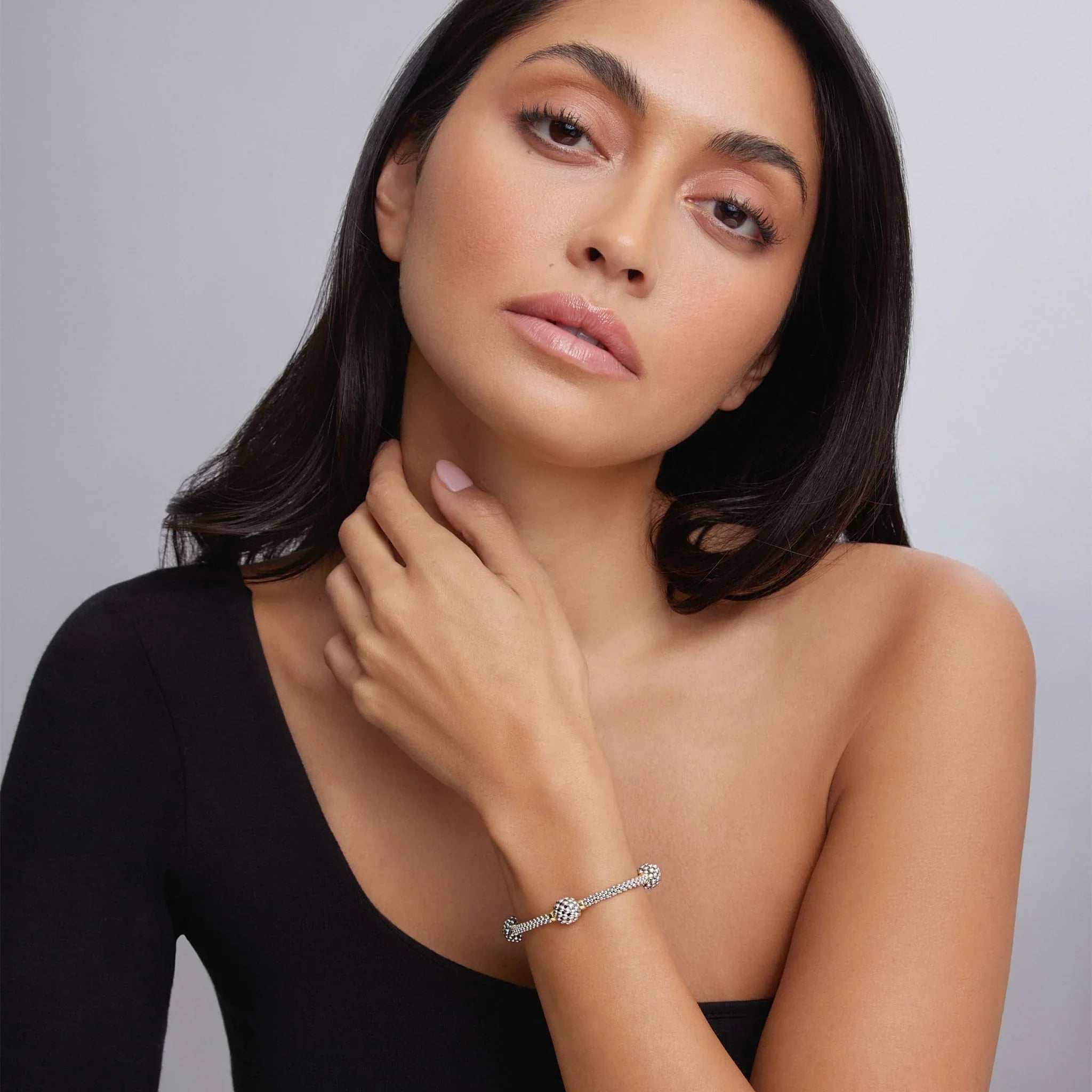Three Station Caviar Beaded Bracelet