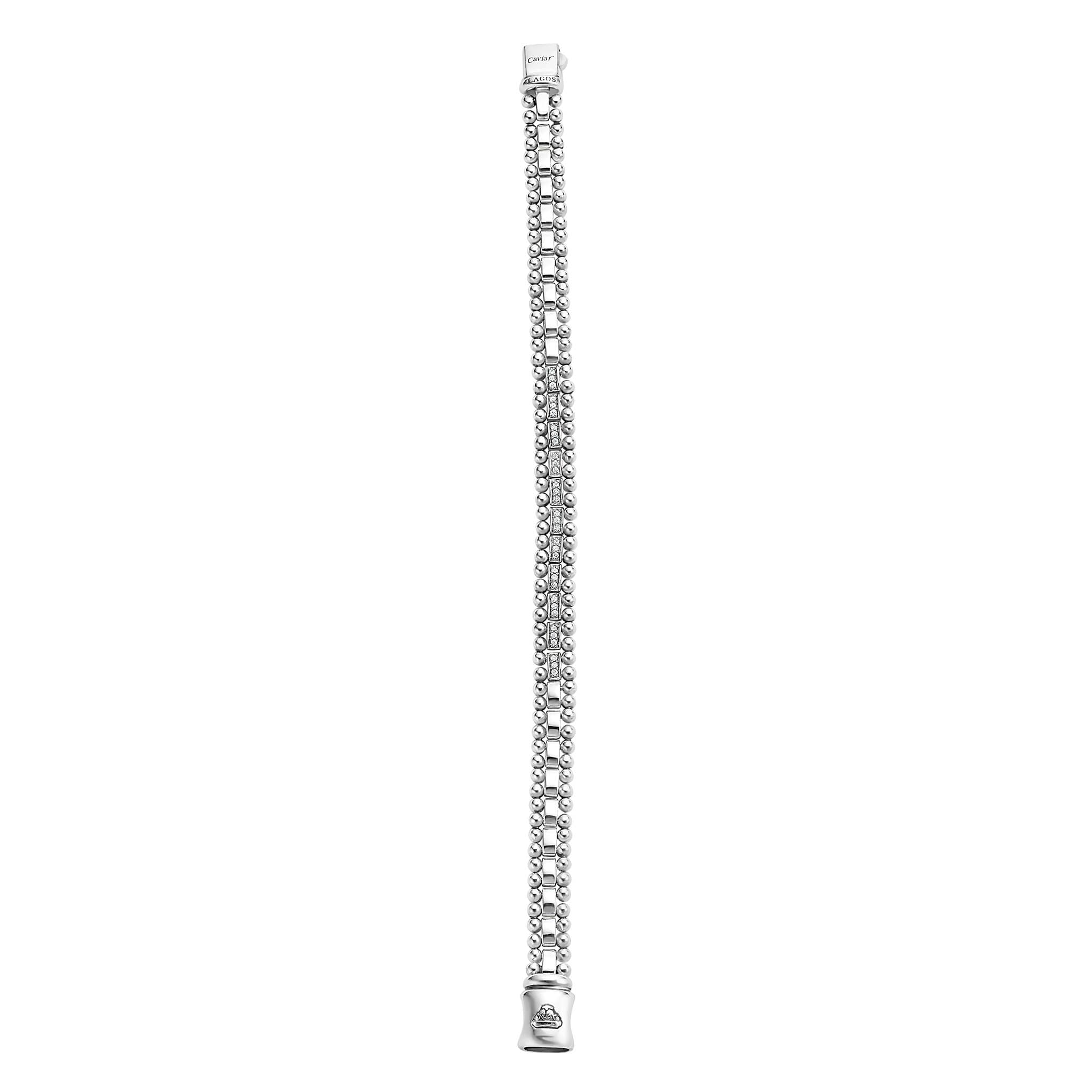 Small Single Station Diamond Circle Caviar Bracelet | 6mm