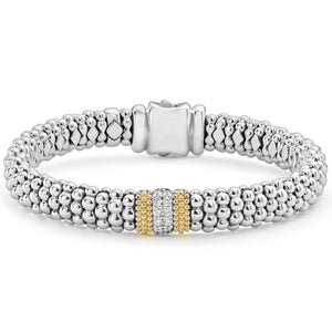 Single Station Diamond Caviar Bracelet | 9mm