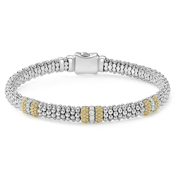 Three Station Diamond Caviar Bracelet | 6mm