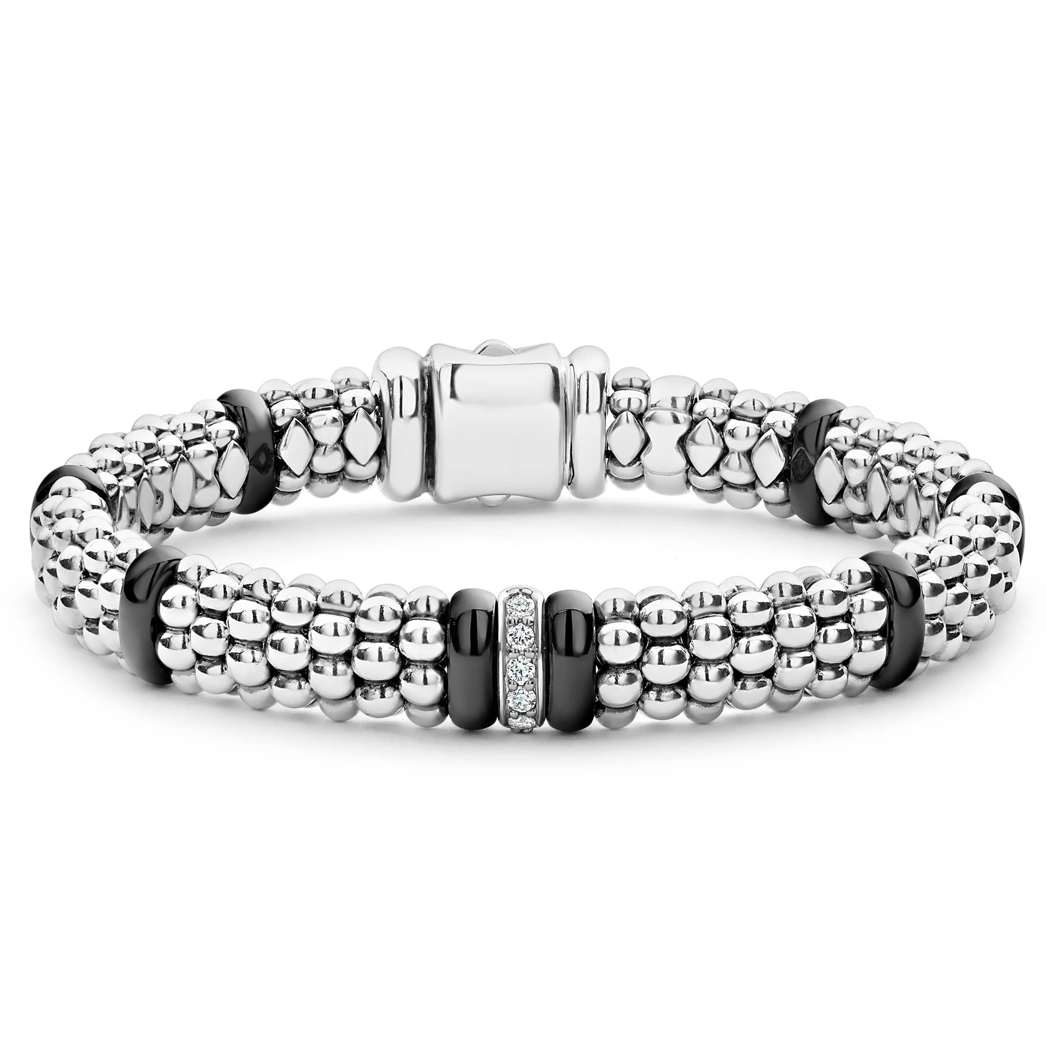 Single Station Diamond Caviar Bracelet | 9mm