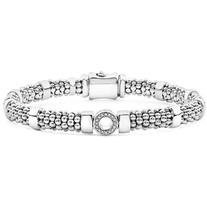 Small Single Station Diamond Circle Caviar Bracelet | 6mm
