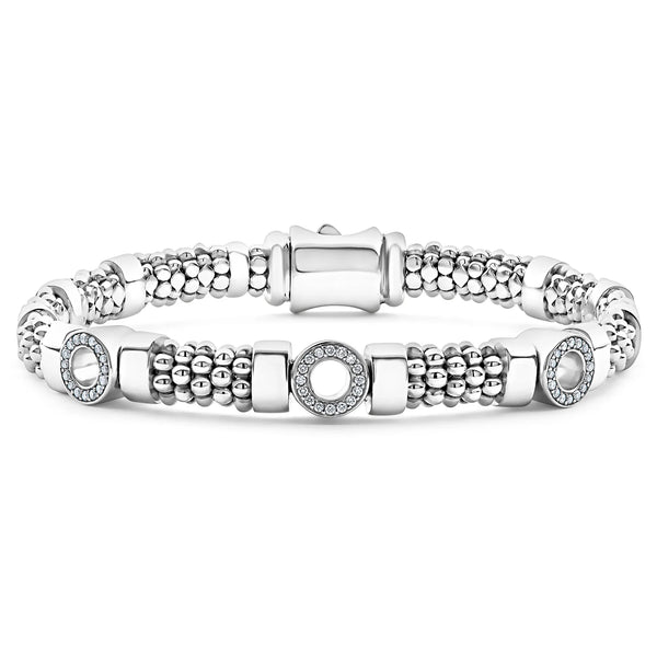 Three Station Diamond Circle Caviar Bracelet | 6mm