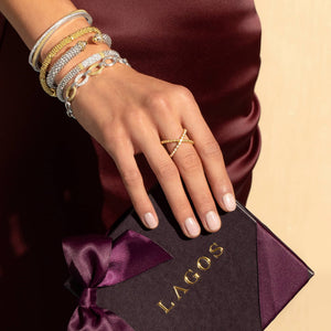 18K Gold Caviar and Diamond Bangle
