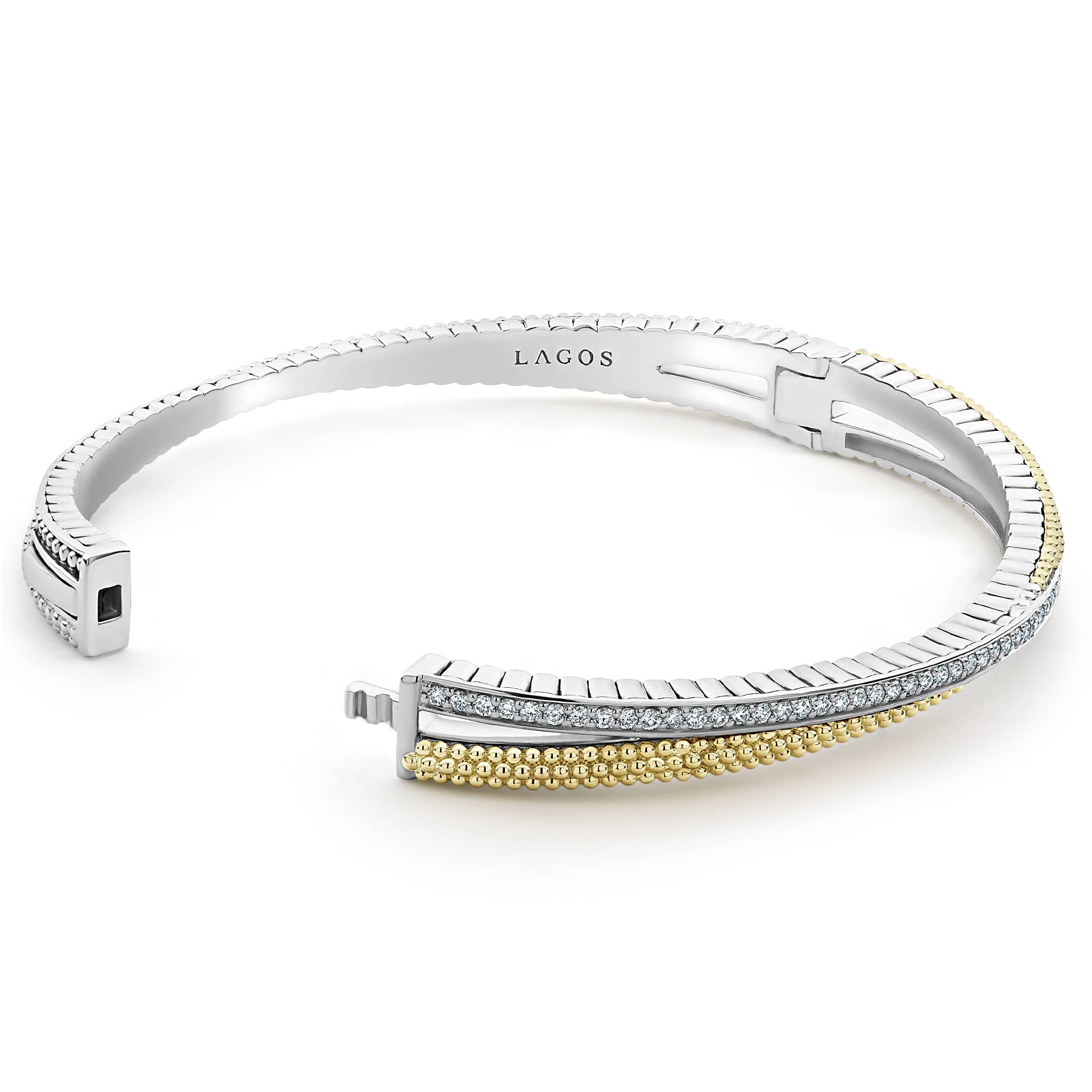 18K Gold Caviar and Diamond Bangle