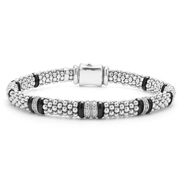 Four Station Diamond Caviar Bracelet | 6mm