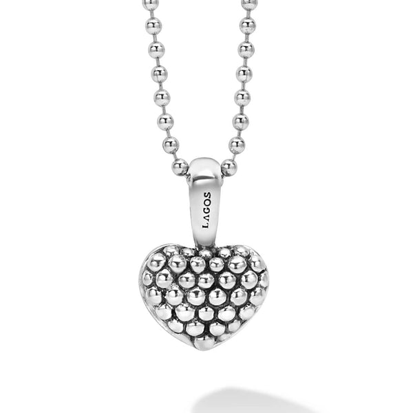 Caviar Beaded Heart Pendant Necklace