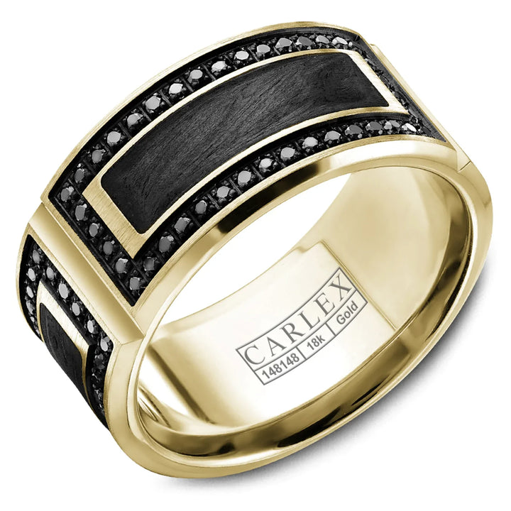 11mm 0.84ct Black Diamond, Black Carbon Fiber with 14K Yellow Gold Edge