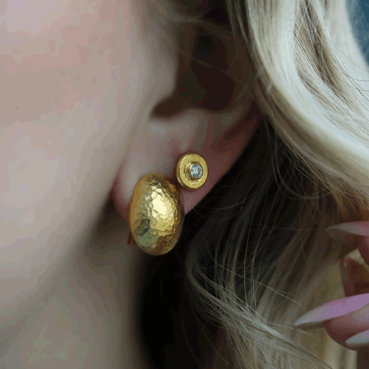 24K Gold Stud Earrings with Diamonds