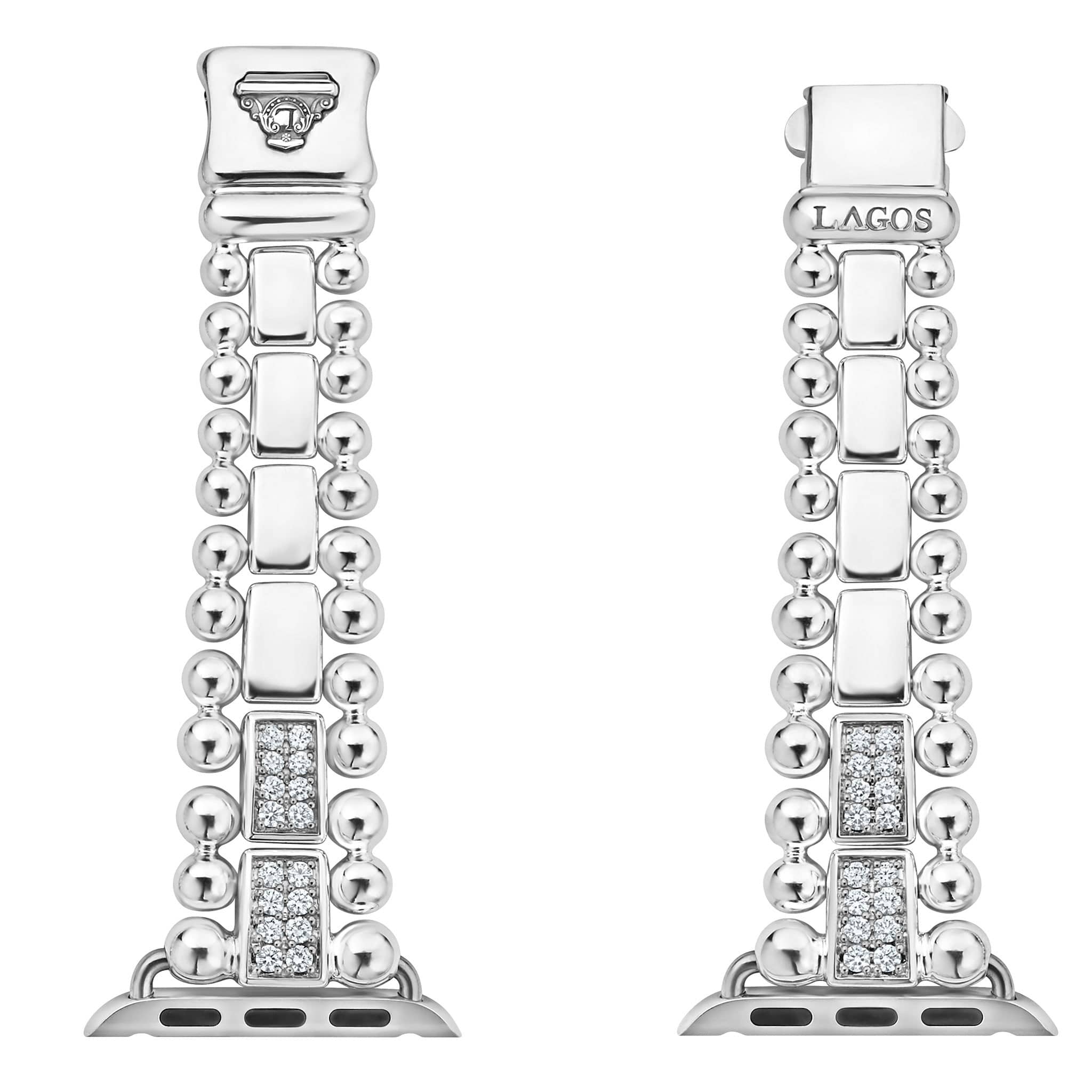 Sterling Silver Half Diamond Watch Bracelet-38-45mm