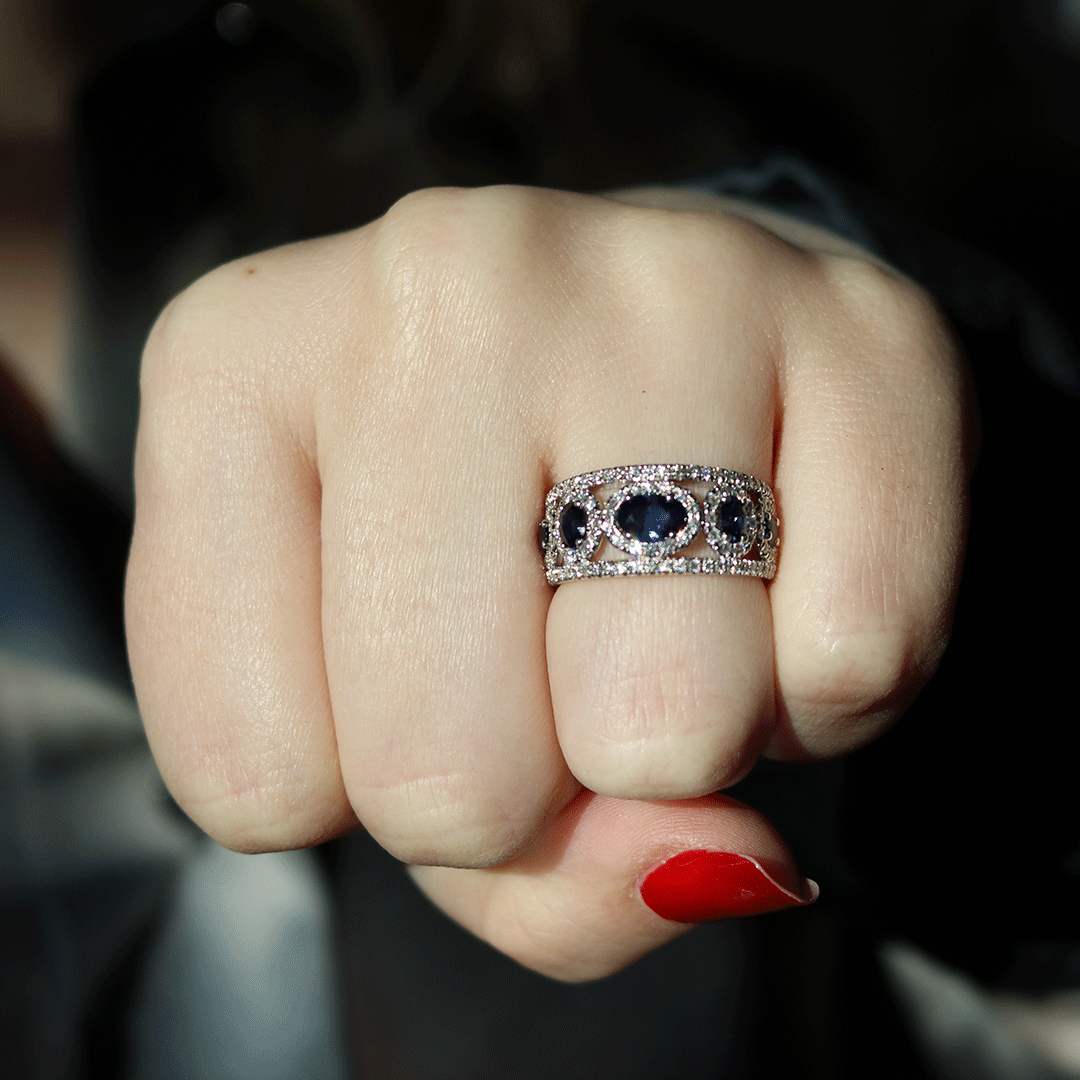 Blue Sapphire, 0.6ctw Diamond Fashion Ring