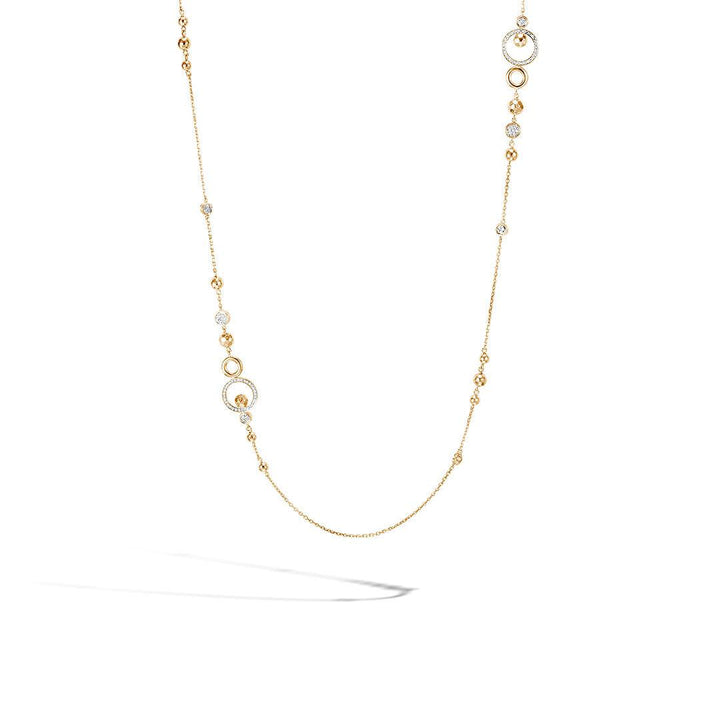 18K Gold Diamond Hammered Round Station Long Necklace - Gunderson's Jewelers