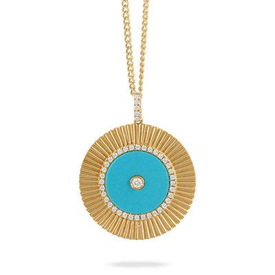 18K Yellow Gold Diamond Medallion with Turquoise - Gunderson's Jewelers
