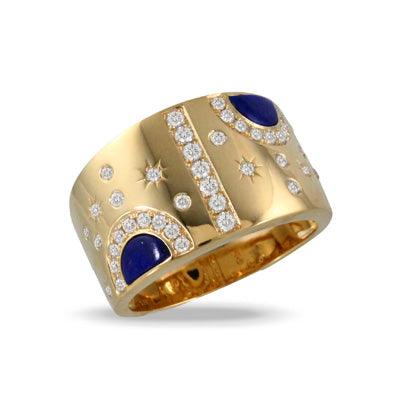 18K Yellow Gold Diamond Ring with Lapis - Gunderson's Jewelers