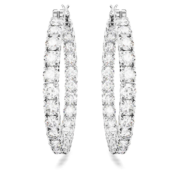 Swarovski Crystal Heart Large Matrix Hoop Earrings - Silver
