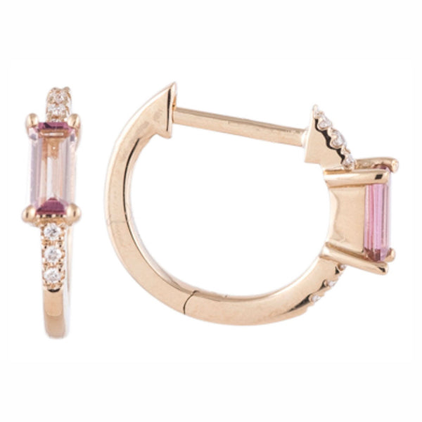 0.03ctw Diamond and Pink Tourmaline Huggie Earrings