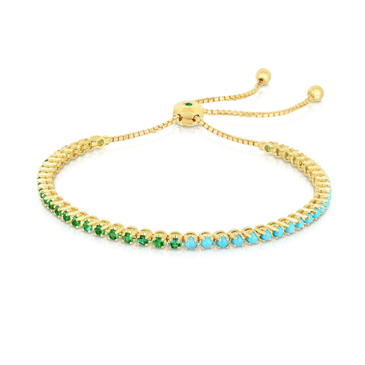 .75ctw Emerald/Turquoise 18K Yellow Gold Bracelet - Gunderson's Jewelers