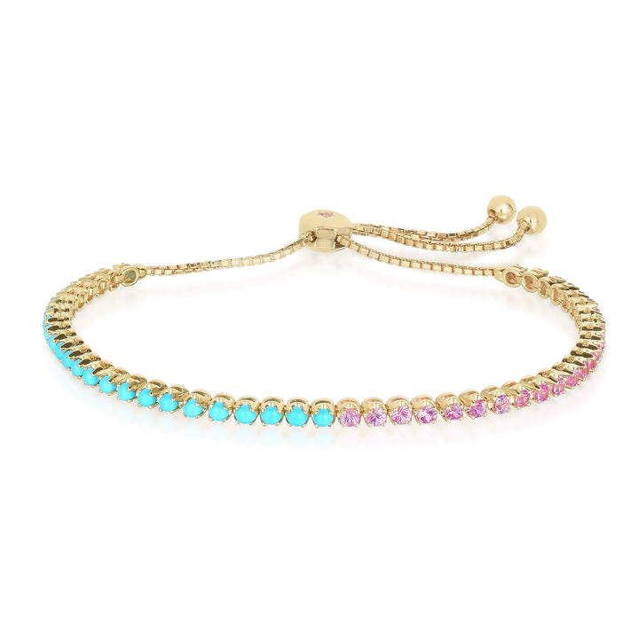 .75ctw Pink Sapphire/Turquoise 18K Yellow Gold Bracelet - Gunderson's Jewelers