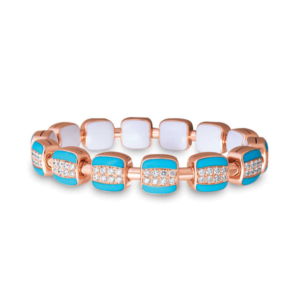 4.08ctw Diamond with Turquoise and White Ceramics Reversible Xpandable™ Bracelet