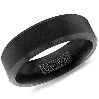 Black cobalt men's ring with brushed finish, inner engraving 'TORQUE' visible