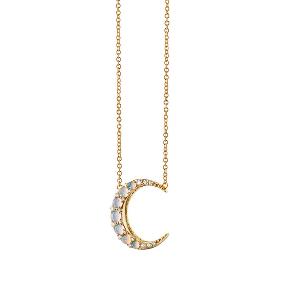 Water Opal Midi Crescent Moon Necklace with Diamonds - Gunderson's Jewelers