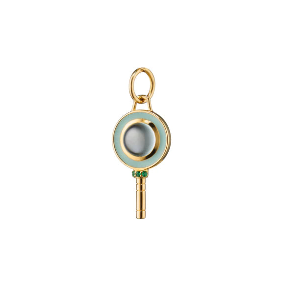 Mini Round Key with Prasiolite, Emerald & Green Enamel - Gunderson's Jewelers