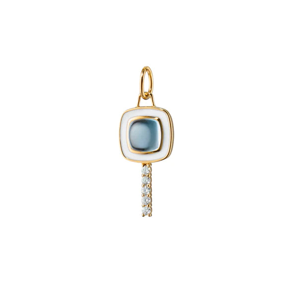 Mini Cushion Key with Blue Topz, Diamond & White Enamel - Gunderson's Jewelers