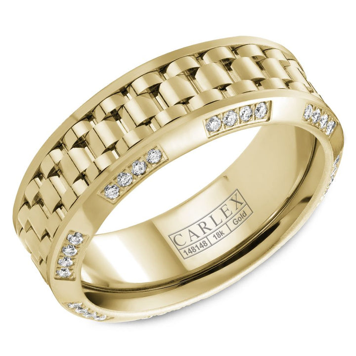 8mm 0.40ctw 14K Yellow Gold Carved Diamond Band