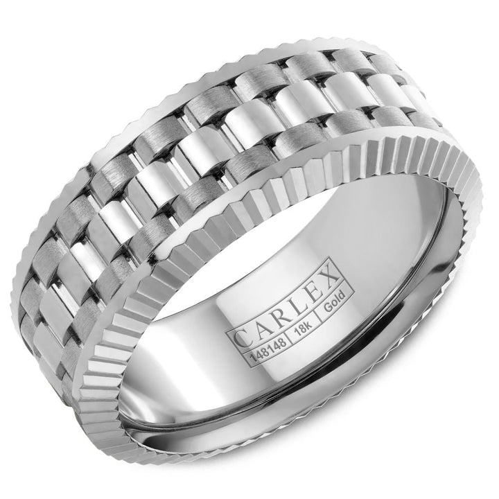 8.5mm 14K White Gold Carved Band