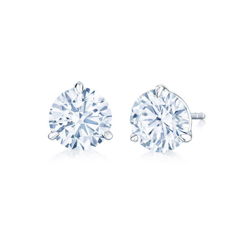 Front view of 4.02ctw round diamond stud earrings in platinum, round brilliant diamonds in three-prong settings