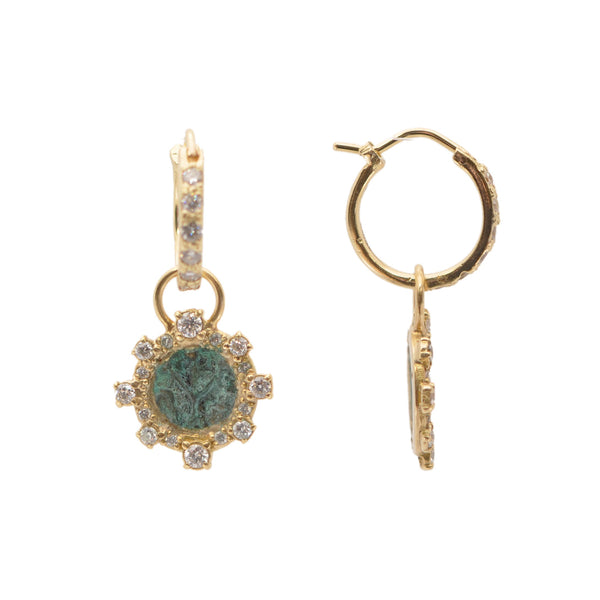 Artifact and Diamond Drop Earrings