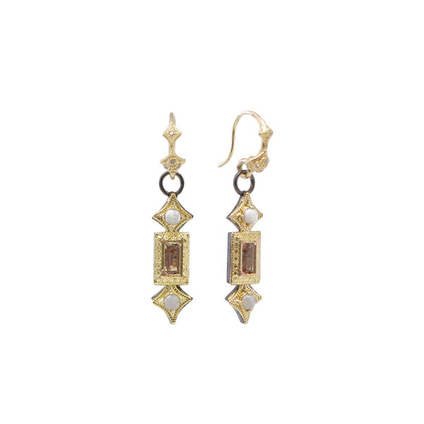 Diamond Drop Earrings with Opal and Morganite Stones