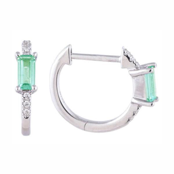 0.04ctw Diamond and Emerald Huggie Earrings